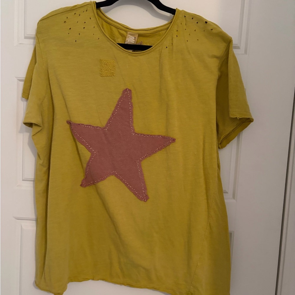 Magnolia Pearl Yellow Tee with Pink Star Appliqué